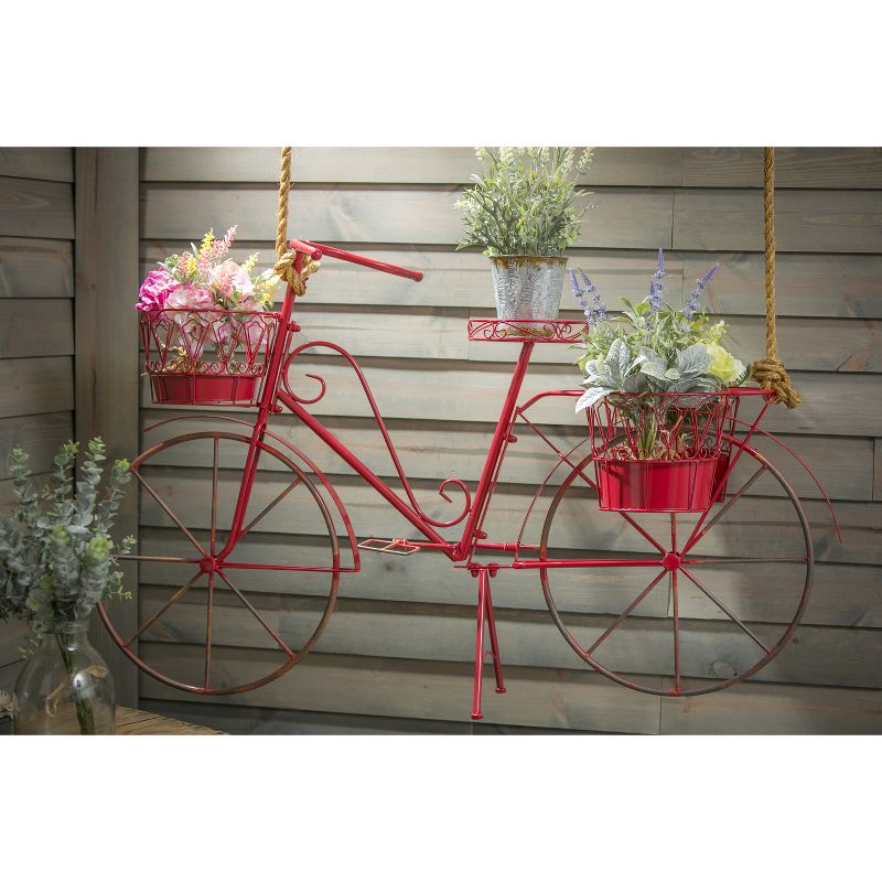 Evergreen Red Metal Bicycle Planter, 2 of 3