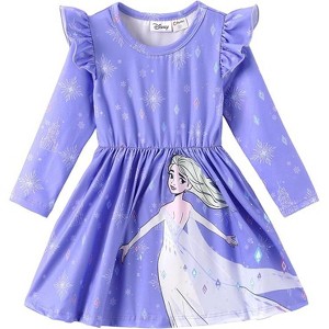 Disney Frozen Kids Girls Ruffle Sleeves A Line Dresses - 1 of 4