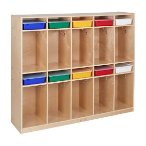 ECR4Kids 10-Section Storage Locker and Letter Size Trays with Lids, Natural - 1 of 4