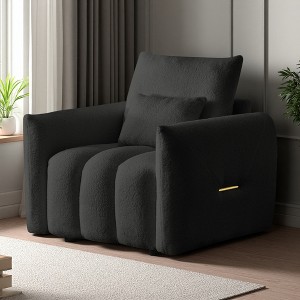 38.1" Teddy Fabric Lounge Chair Sofa with Pillow & Eucalyptus Wood Frame - 1 of 4