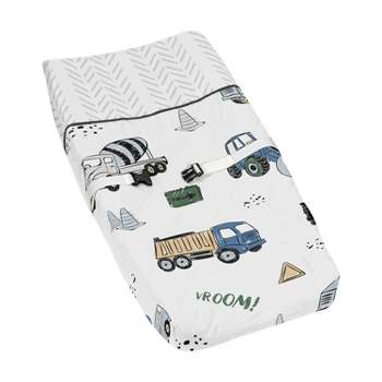 Sweet Jojo Designs Boy Changing Pad Cover Construction Truck Green Blue and Grey