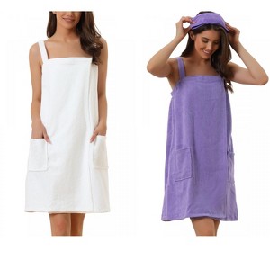 INSPIRE CHIC Women's 2 Pcs Sleeveless Towel Wrap Robe with Strap for Shower - 1 of 4