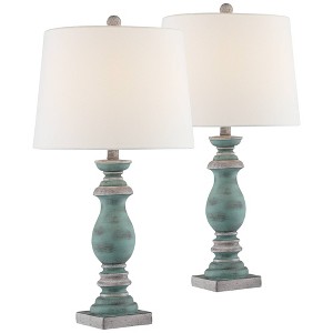 Regency Hill Patsy Country Cottage Table Lamps 26 1/2" High Set of 2 Blue Gray Washed Fabric Drum Shade for Bedroom Living Room Bedside Nightstand - 1 of 4