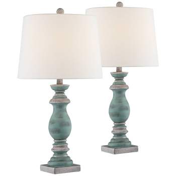Regency Hill Patsy Country Cottage Table Lamps 26 1/2" High Set of 2 Blue Gray Washed Fabric Drum Shade for Bedroom Living Room Bedside Nightstand