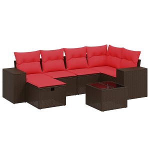 vidaXL 6 Piece Patio Sofa Set with Cushions Poly Rattan - Brown without storage - 1 of 4