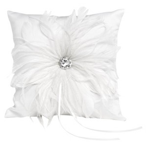 Feathered Flair Wedding Collection Ring Bearer Pillow, White