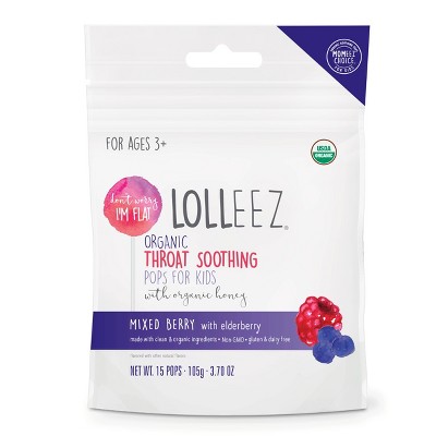 Lolleez Organic Throat Soothing for Kids&#39; Lollipop - Mixed Berry/Elderberry - 15ct