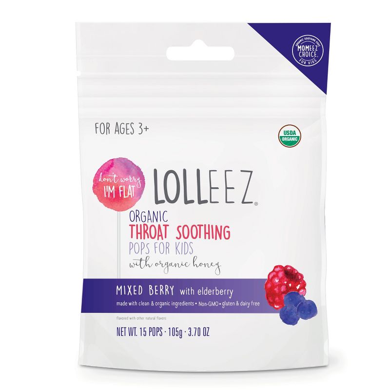 Lolleez Organic Throat Soothing for Kids&#39; Lollipop - Mixed Berry/Elderberry - 15ct, 1 of 9