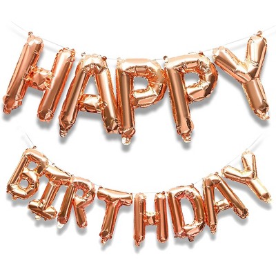 Sparkle and Bash "Happy Birthday" Balloons Banner for Party Decorations (16 in, Rose Gold Foil)