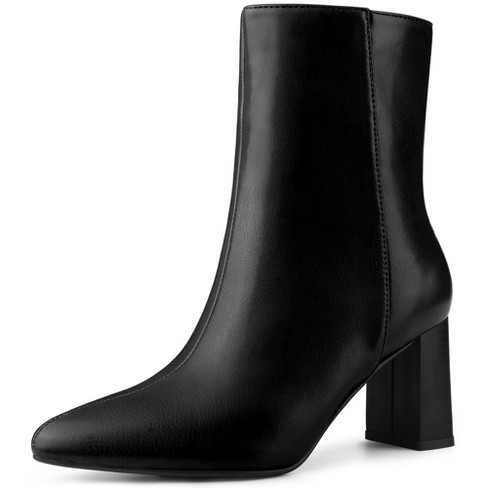 Perphy Women s Pointed Toe Zippered Block Heels Ankle Boots Black