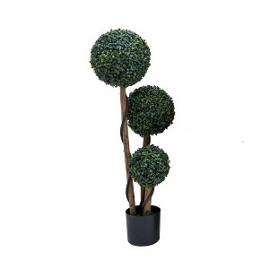 1pc Topiary Trees Artificial Outdoor, 35"/45" Milan Grass Ball Topiary Trees, Fake Greenery Tree with Planter Pot for Home, Office, Porch Decor - 1 of 4