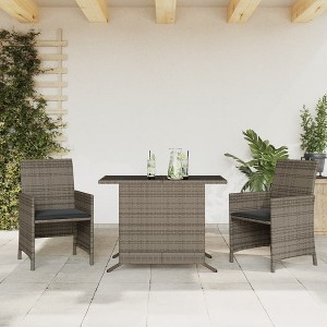 vidaXL 3 Piece Bistro Set with Cushions Gray Poly Rattan - 1 of 4