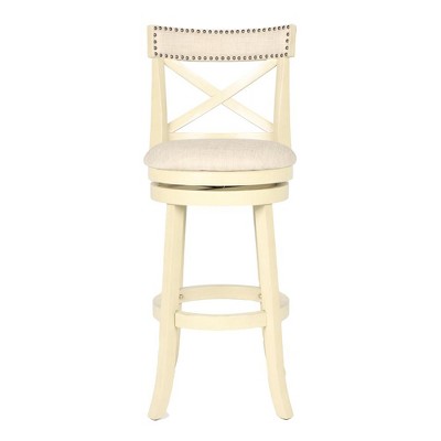 Retro White Wood Swivel Dining Stool with Cushioned Seat