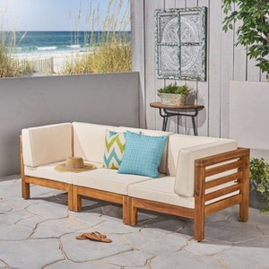 GDFStudio Cascada 90" Outdoor Acacia Wood 3 Seater Sofa with Cushions - 1 of 4