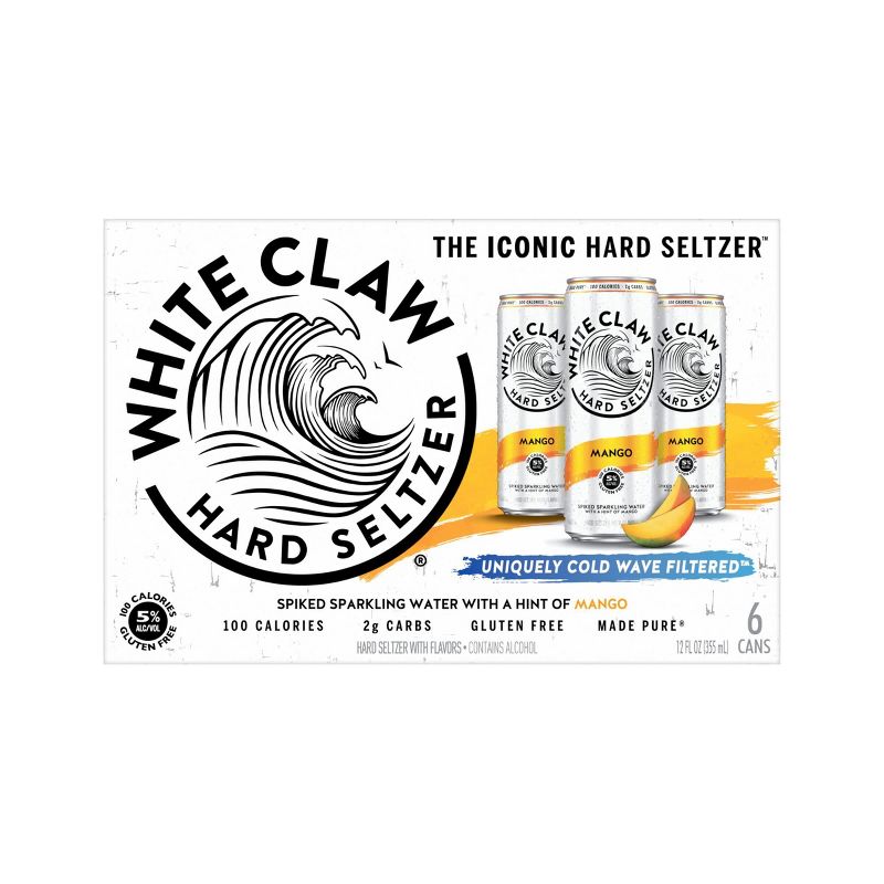 White Claw Mango Hard Seltzer - 6pk/12 fl oz Slim Cans, 6 of 9