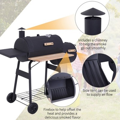 Outsunny 48" Black Steel Charcoal BBQ Grill with Smoker
