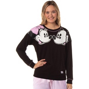 Seven Times Six Disney Women's Minnie and Mickey Face To Face L/S Lounge Pajama Top Black - 1 of 4