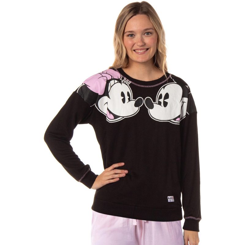 Disney Women's Minnie and Mickey Face To Face L/S Lounge Pajama Top, 1 of 6