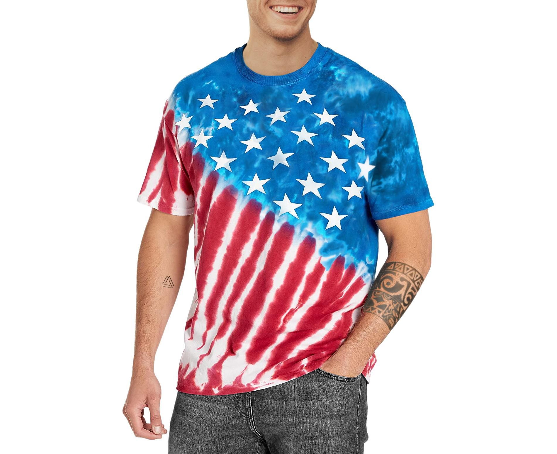 HAPPY BAY Men's 4th of July Patriotic US American Flag Tshirt Short Sleeve Tie Dye Tee Crewneck Cotton Summer T-Shirts Shirts for Men