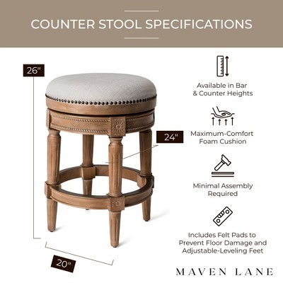 Weathered Oak 26" Backless Swivel Counter Stools with White Upholstered Seats, Set of 4