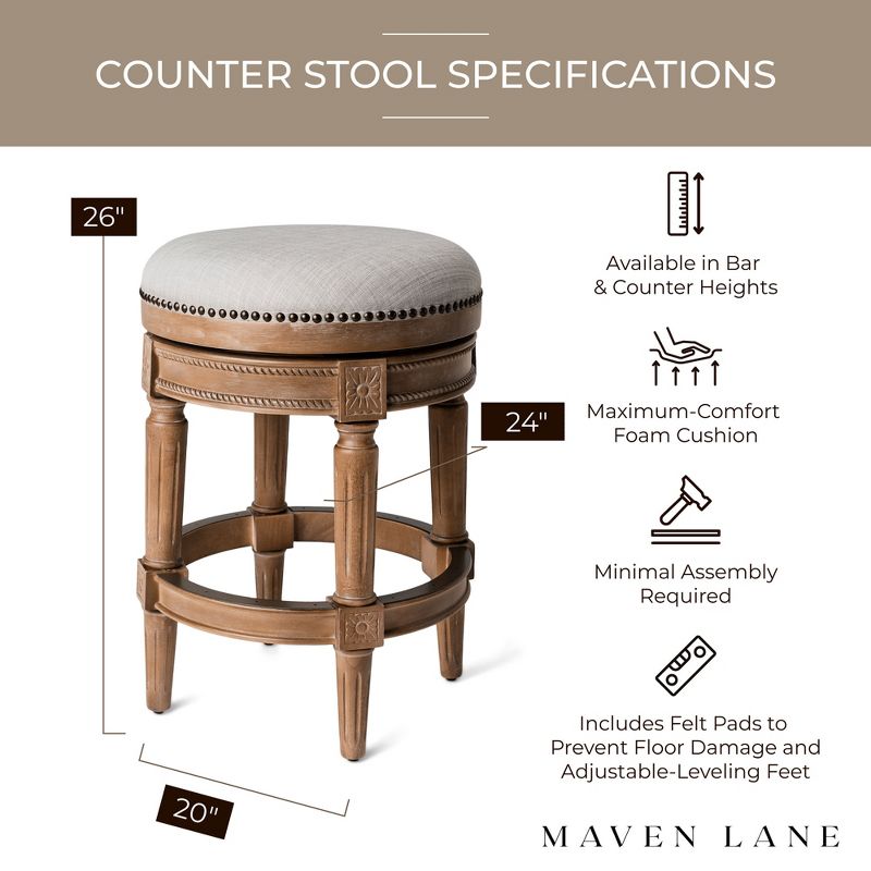 Maven Lane Pullman Backless Upholstered Kitchen Stool with Fabric Cushion Seat, Set of 4, 5 of 7