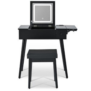 Gulches 27.9'' Black Multifunctional Vanity Tables Desk with Mirror and Charging Station - 1 of 4