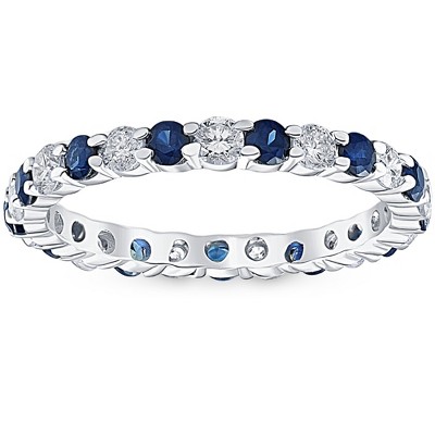 Pompeii3 1 cttw Blue Sapphire Diamond Wedding Eternity Ring 14k White Gold