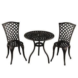 3pc Contemporary Modern Mesh Lattice Aluminum Patio Bistro Set - Black- Oakland Living: Weather-Resistant 2-Person Outdoor Dining Set - 1 of 4