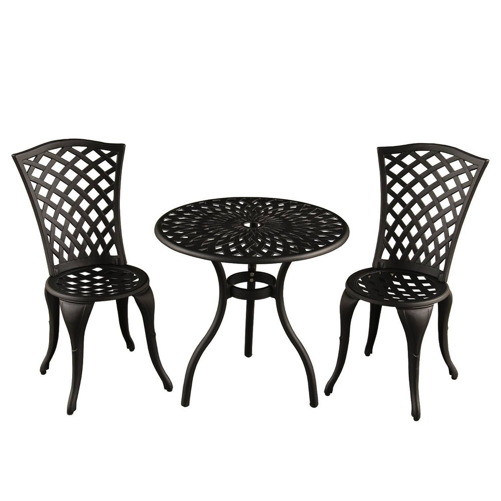 Photos - Dining Table 3pc Contemporary Modern Mesh Lattice Aluminum Patio Bistro Set - Black- Oa