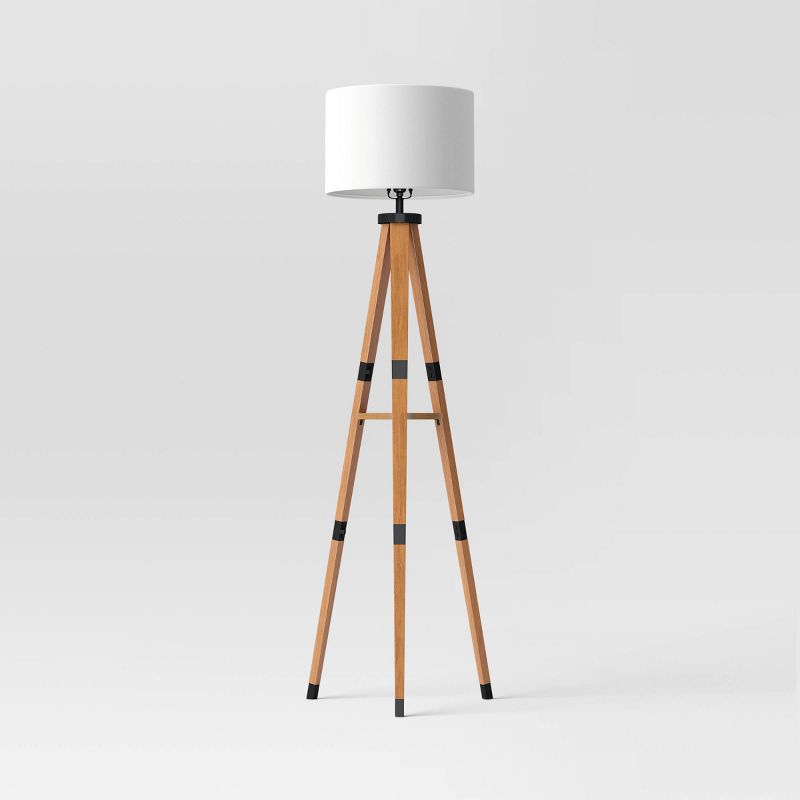 Tripod Floor Lamp with Shelf Brown Wood - Threshold™, 1 of 7