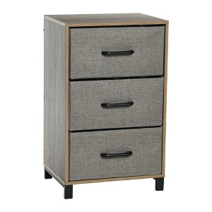 Household Essentials Dresser Nightstand Chest of Drawers Ashwood Rustic Wood Grain with 3 Grey Strorage Drawers - 1 of 4