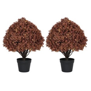 poetree 24 in Artificial Boxwood Topiary Ball Fall Decor Tree in Pot 2 Pack-Faux Shrubs for Indoor/Outdoor Decor - 1 of 4