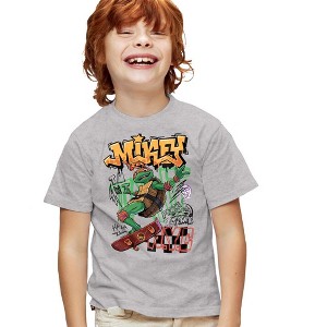 Teenage Mutant Ninja Turtles: Mutant Mayhem Skater Mikey Kids T Shirt For Youth, Athletic Heather - 1 of 4
