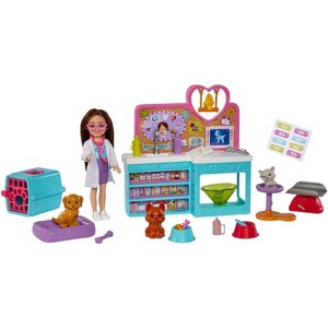Barbie Chelsea Doll and Accessories, Pet Vet Playset with Doll, 4 Animals and 18 Pieces – HGT12 - 1 of 4