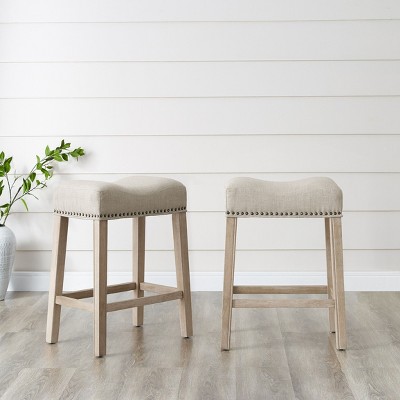 NicBex Dining Chairs Set of 2 Upholstered Chair Backless Saddle Seat Counter Stools, Fabric Accent for Kitchen, Bedroom, Tan