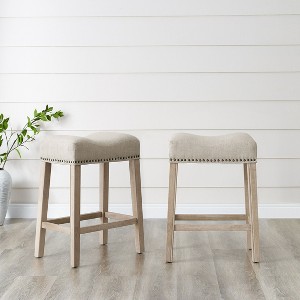 NicBex Dining Chairs Set of 2 Upholstered Chair Backless Saddle Seat Counter Stools, Fabric Accent for Kitchen, Bedroom, Tan - 1 of 4