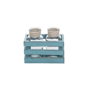 Beachcombers Small Turquoise Wood Crate With 2 Glass Bottles Rustic Wood Glass Decorative Gift Box Ocean Coastal Nautical Beach - 1 of 3
