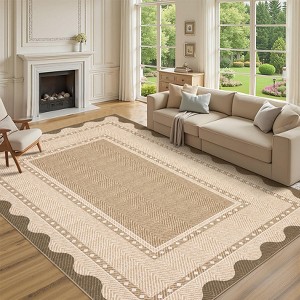 Garvee Modern Border Area Rug Farmhouse Scalloped Bordered Pattern Rugs Washable Low Pile Non Slip Rugs for Living Room - 1 of 4