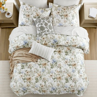 Okak Queen/King 6-Piece Cotton Sateen Printed Bed Comforter with Flower Pattern,Comfortable Quilt Comforter Bedding Sets,Machine Washable
