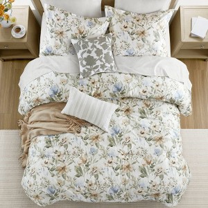 Okak Queen/King 6-Piece Cotton Sateen Printed Bed Comforter with Flower Pattern,Comfortable Quilt Comforter Bedding Sets,Machine Washable - 1 of 4