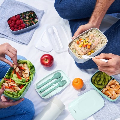 Aqua Stackable Bento Lunch Box with Built-in Utensils