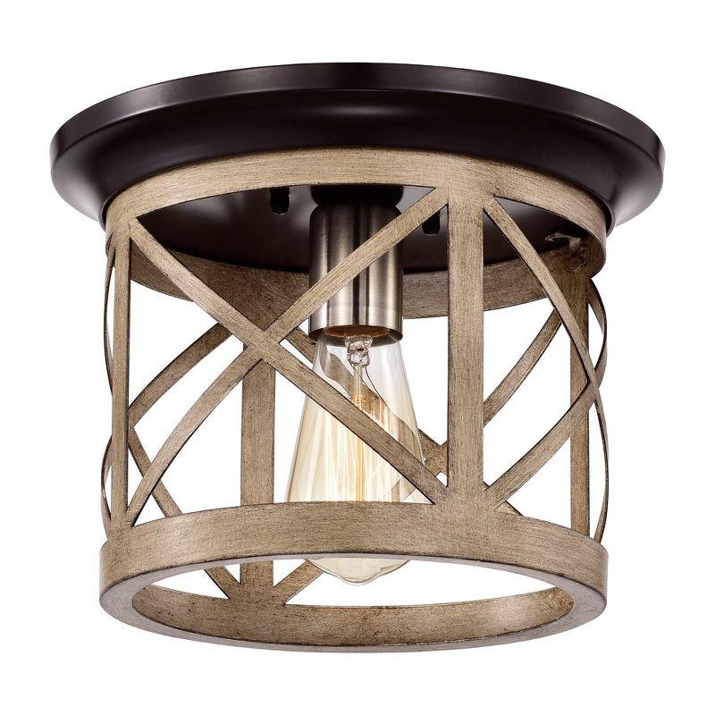 C Cattleya 1-Light Oil-rubbed Bronze and Briarwood Finish Farmhouse Cage Flush Mount Ceiling Light, 1 of 9