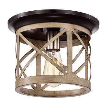 C Cattleya 1-Light Oil-rubbed Bronze and Briarwood Finish Farmhouse Cage Flush Mount Ceiling Light
