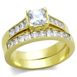 Slickblue Women’s 2-Piece Gold CZ Ring Set – Square Center Stone, Engagement Band, Size 5 to 10 - 1 of 4