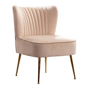 WestinTrends Phoebe Upholstered Tufted Velvet Accent Chair With Metal Leg - 1 of 4