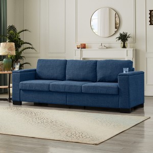 93.7'' Polyester Upholstered 3-Seater Sofa with Square Arms, Cup Holder, and Hidden Storage - 1 of 4