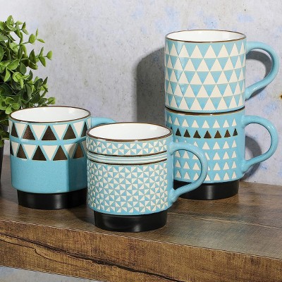 Primevalley Blue and White Ceramic Stackable Mug Set