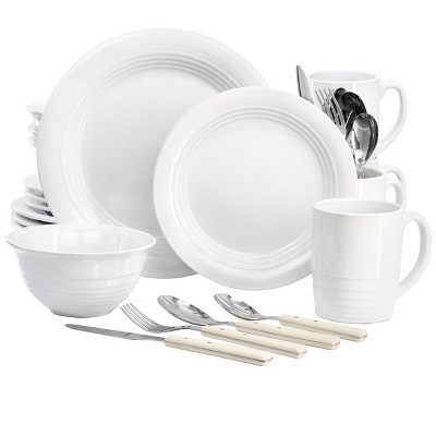 Gibson 32 Piece Stoneware Dinnerware and Stainless Steel Flatware Combo Set