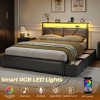 Furnulem Queen Bed Frame with 6 Storage Drawers Metal Platform Bed Frame with 2-Tier Storage Headboard PU Leather Upholstered Charging Station and LED - 2 of 4