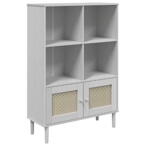 vidaXL Bookcase Bookshelf Storage Cabinet SENJA Rattan Look Solid Wood Pine - White - 1 of 4